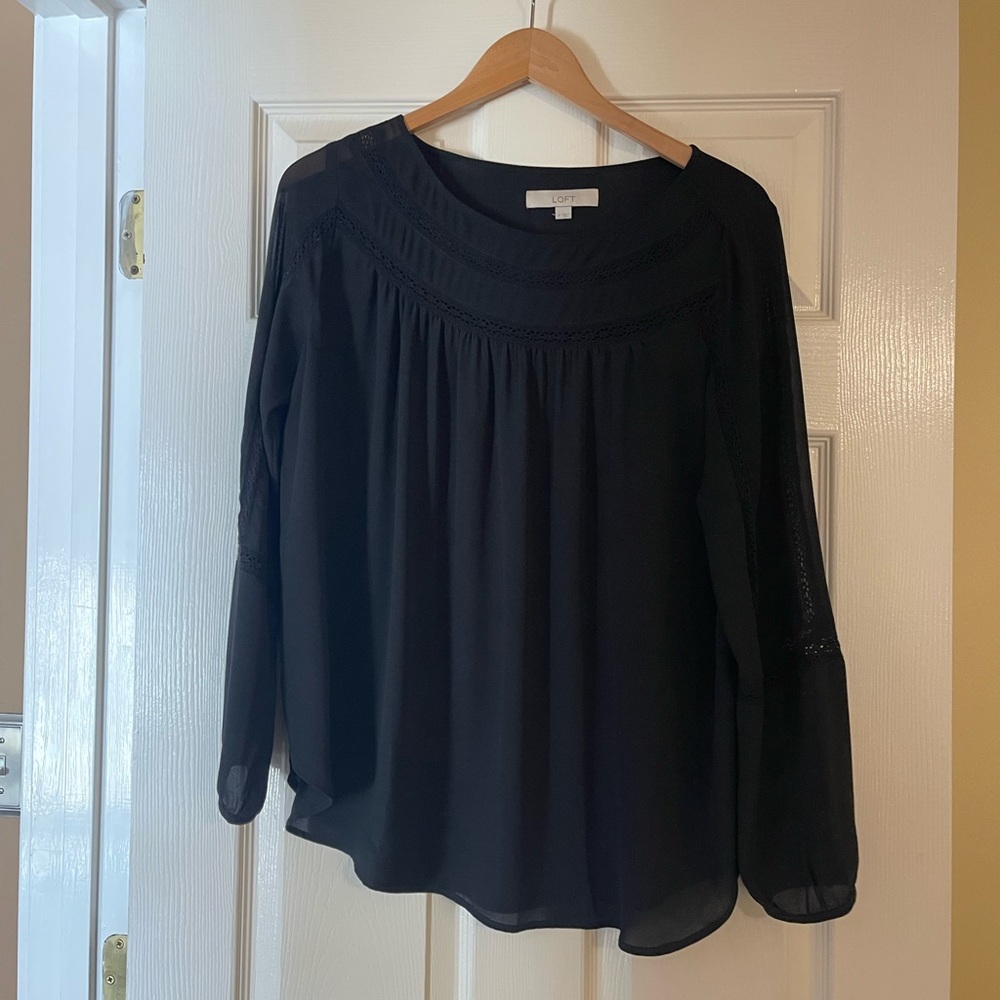 LOFT Black Blouse with Lace Detail